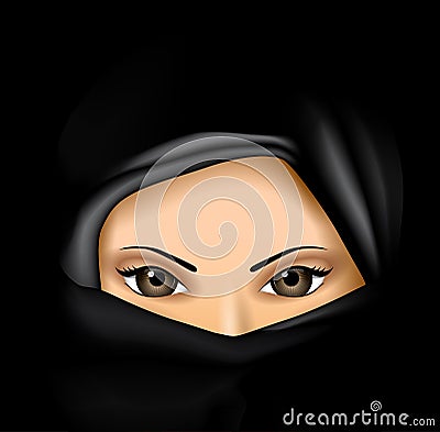 Arab Muslim Woman in Black Dress Stock Photo