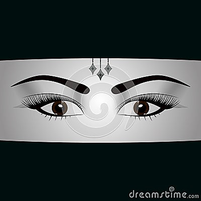 Arab muslim woman closed face veil. Beautiful portrait, eye and islam, illustration Cartoon Illustration