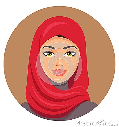 Arab muslim woman in red hijab. Vector Illustration Vector Illustration