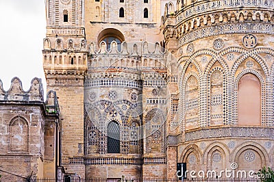 Arab and norman decorative patterns and details of the facade of the Palermo Cathedral, Sicily Stock Photo