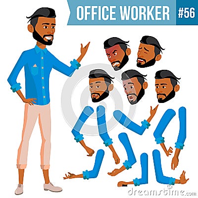 Arab Office Worker Vector. Thawb, Thobe. Ghutra. Face Emotions, Various Gestures. Animation Creation Set. Business Vector Illustration