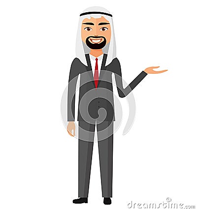 Arab saudi businessman presents something vector flat cartoon il Vector Illustration