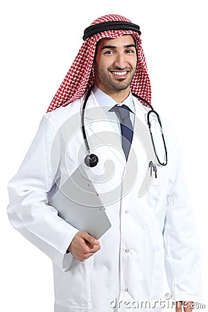 Arab saudi emirates doctor posing holding medical history Stock Photo