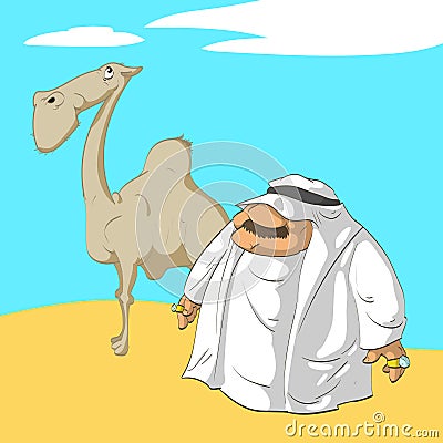 Arab sheikh and his camel Vector Illustration