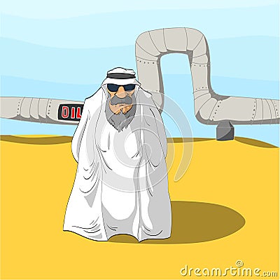 Arab Sheikh and an Oil Pipeline Vector Illustration