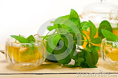 Arab traditional mint and pine nuts tea Stock Photo