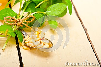 Arab traditional mint and pine nuts tea Stock Photo