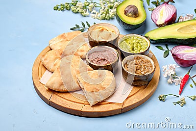 Arab Traditional Pita Bread With Tasty Guacamole Stock Photo