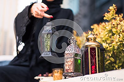 Arab Woman with Arabian Lanterns Stock Photo