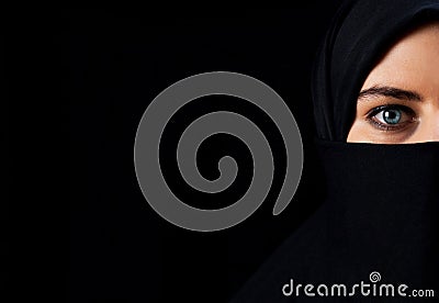 Arab woman with black veil Stock Photo