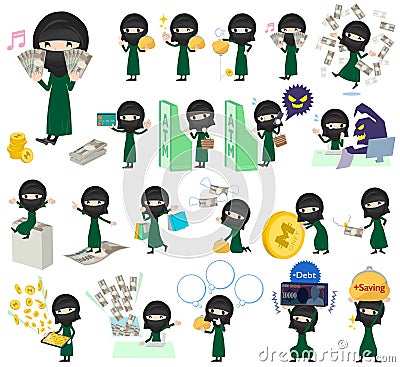 Arab woman niqab Style money Vector Illustration