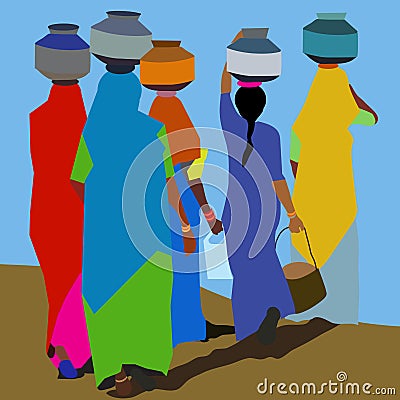 Arab women bring water Stock Photo