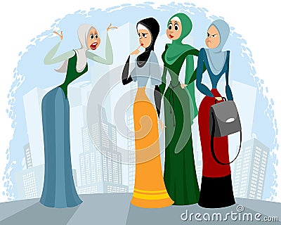 Arab women talking outdoors Vector Illustration