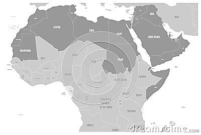 Arab World states political map with higlighted 22 arabic-speaking countries of the Arab League. Northern Africa Vector Illustration