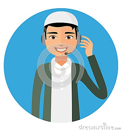 Arab yemen operator man with headset customer service helpdesk s Vector Illustration