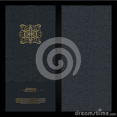 Arabesque abstract eastern element dark gold background card template vector Vector Illustration