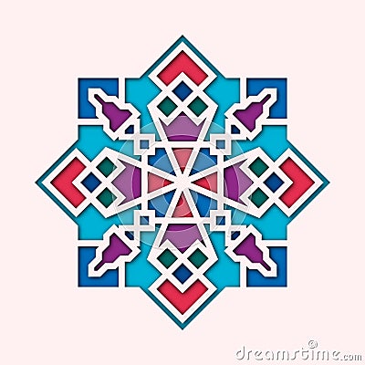 Arabesque, arabic vignette, orient colorful stained-glass. Design for Eid Mubarak, Ramadan, decorative islamic tile of Vector Illustration