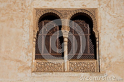 Arabesque architecture windows. Alhambra of Granada Stock Photo