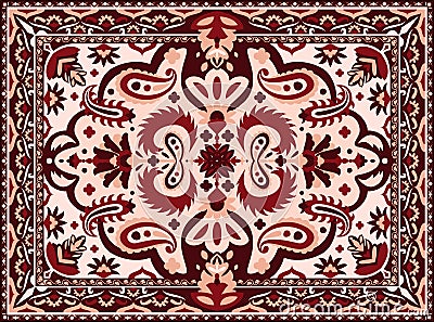 Arabesque carpet. Indian and Persian rug with ethnic geometric pattern, vintage texture for interior floor textile Vector Illustration