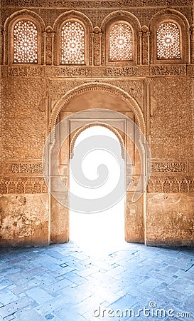 Arabesque door of Granada palace in Spain, Europe. Stock Photo