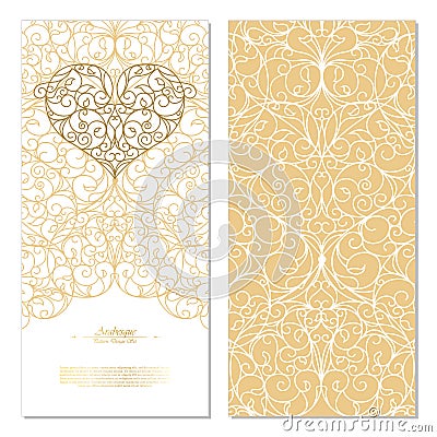 Arabesque eastern element white and gold background card template vector Vector Illustration