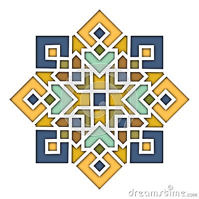 Arabesque eastern pattern, vignette in islamic style, oriental colorful stained-glass. Illustration for Eid Mubarak Vector Illustration