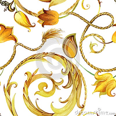 Arabesque golden floral seamless pattern Stock Photo