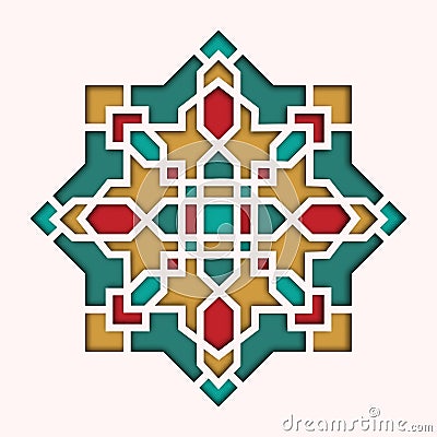 Arabesque pattern, vignette in eastern style, orient colorful stained-glass. Design for Eid Mubarak, decorative islamic Vector Illustration