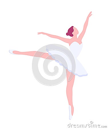 Arabesque pose, vector ballerina in flat style. Ballet dancer clipart Isolated illustration. Girl in ballet skirt Vector Illustration