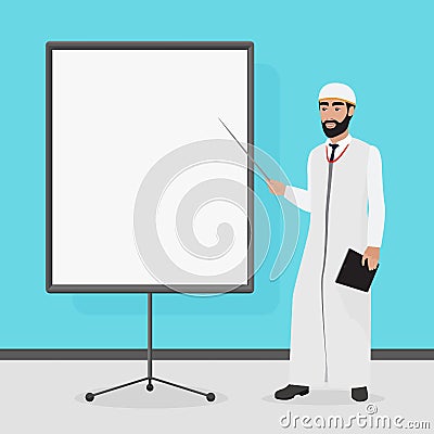 Arabian Businessman at a presentation. Cartoon vector illustration. Vector Illustration