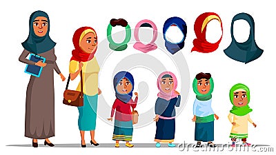 Arabian Characters Women Wearing Hijab Vector Vector Illustration