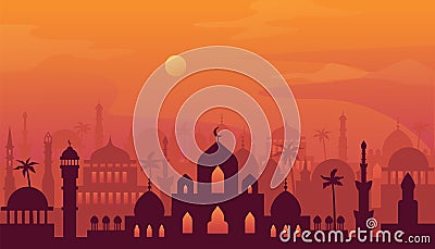 Arabian cityscape Sunset Vector Illustration