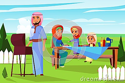 Arabian family barbecue picnic vector illustration Vector Illustration