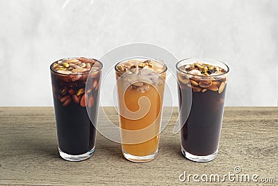 Arabian juice of jallab, dates and Amar el deen served in holy month ramadan, Stock Photo