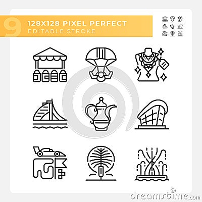 Arabian luxury lifestyle linear icons set Vector Illustration