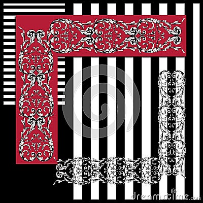 arabian motif black and white silk scarf design Stock Photo