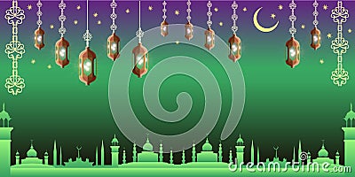 Arabian night. Ramadan Kareem greeting card. Vector Illustration