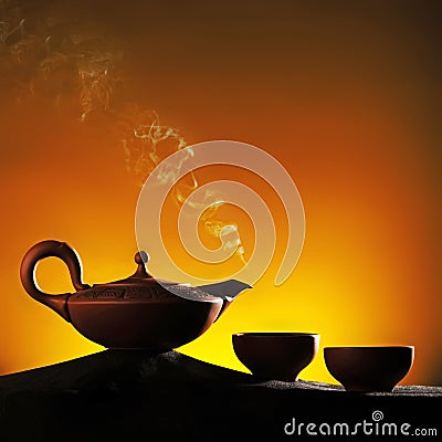 Arabian old ceramic teapot with cups Stock Photo