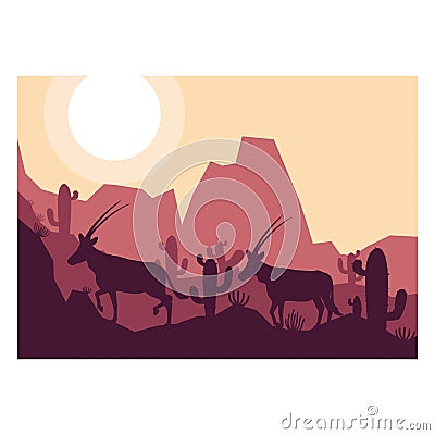 Arabian oryx antelope animal silhouette desert savanna landscape design vector illustration Vector Illustration