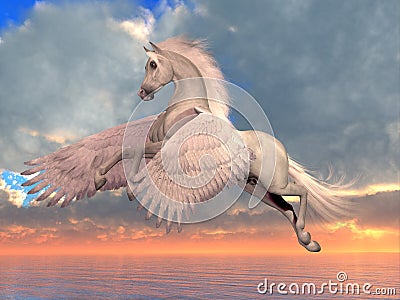 White Arabian Pegasus Horse Stock Photo