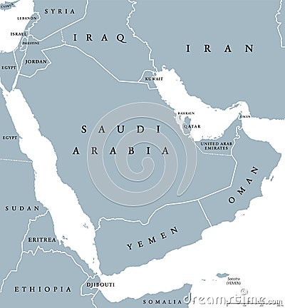 Arabian peninsula countries political map Vector Illustration