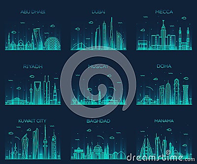 Arabian peninsula skylines line art style vector Vector Illustration