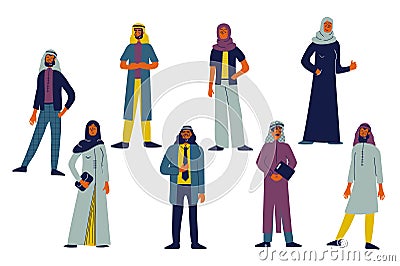 Arabian people set in flat character design for web. Vector illustration. Cartoon Illustration