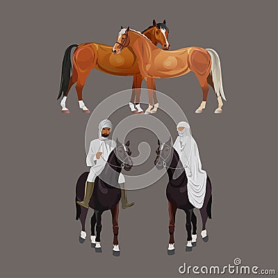 Arabian riders and horses Vector Illustration