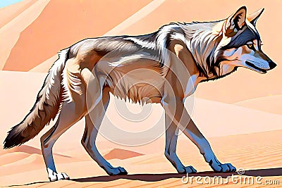 Arabian Wolf animal walking caricature Cartoon Illustration