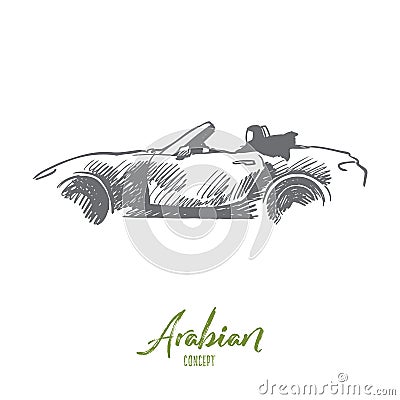 Arabian, woman, drive, car, muslim concept. Hand drawn isolated vector. Vector Illustration