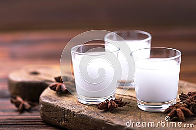 Alcohol Raki with anis. Turkish, Greek aperitif arak, Ouzo Stock Photo