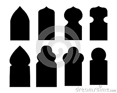 Arabic arch windows and doors in traditional islamic style silhouettes Vector Illustration