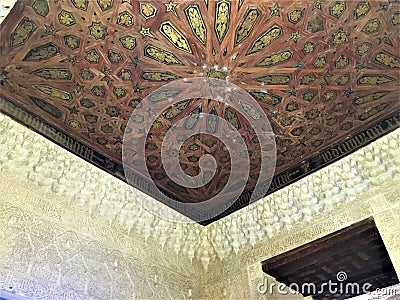 Arabic art, Alhambra roof, Granada Editorial Stock Photo