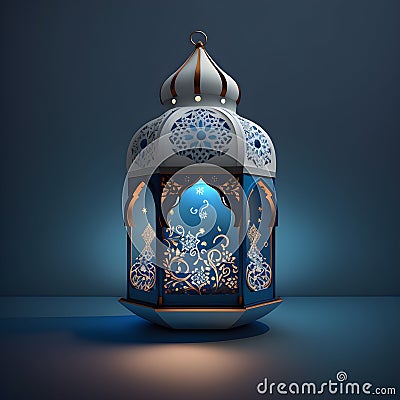 Arabic blue white lantern of Ramadan month celebration Stock Photo